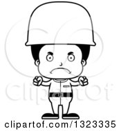 Lineart Clipart Of A Cartoon Mad Black Boy Army Soldier Royalty Free Outline Vector Illustration