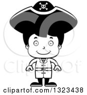 Lineart Clipart Of A Cartoon Black And White Happy Hispanic Boy Pirate Royalty Free Outline Vector Illustration
