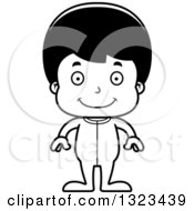 Lineart Clipart Of A Cartoon Black And White Happy Hispanic Boy In Pajamas Royalty Free Outline Vector Illustration