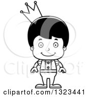 Lineart Clipart Of A Cartoon Black And White Happy Hispanic Boy Prince Royalty Free Outline Vector Illustration