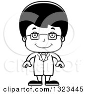 Lineart Clipart Of A Cartoon Black And White Happy Hispanic Boy Scientist Royalty Free Outline Vector Illustration