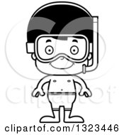 Poster, Art Print Of Cartoon Black And White Happy Hispanic Boy In Snorkel Gear