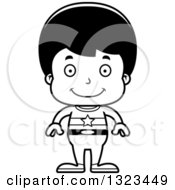 Lineart Clipart Of A Cartoon Black And White Happy Hispanic Super Boy Royalty Free Outline Vector Illustration