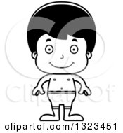 Lineart Clipart Of A Cartoon Black And White Happy Hispanic Boy Swimmer Royalty Free Outline Vector Illustration