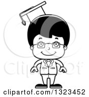 Lineart Clipart Of A Cartoon Black And White Happy Hispanic Boy Professor Royalty Free Outline Vector Illustration