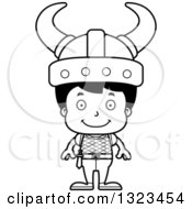 Lineart Clipart Of A Cartoon Black And White Happy Hispanic Viking Boy Royalty Free Outline Vector Illustration