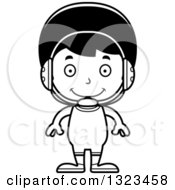 Lineart Clipart Of A Cartoon Black And White Happy Hispanic Boy Wrestler Royalty Free Outline Vector Illustration
