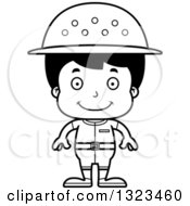 Lineart Clipart Of A Cartoon Black And White Happy Hispanic Boy Zookeeper Royalty Free Outline Vector Illustration