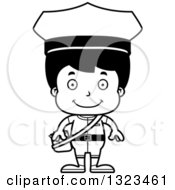 Lineart Clipart Of A Cartoon Black And White Happy Hispanic Boy Mailman Royalty Free Outline Vector Illustration