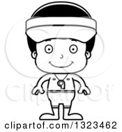 Lineart Clipart Of A Cartoon Black And White Happy Hispanic Boy Lifeguard Royalty Free Outline Vector Illustration