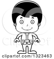 Lineart Clipart Of A Cartoon Black And White Happy Hispanic Karate Boy Royalty Free Outline Vector Illustration