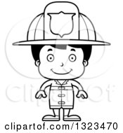 Poster, Art Print Of Cartoon Black And White Happy Hispanic Boy Firefighter