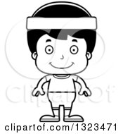 Lineart Clipart Of A Cartoon Black And White Happy Hispanic Fitness Boy Royalty Free Outline Vector Illustration