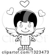 Lineart Clipart Of A Cartoon Black And White Happy Hispanic Cupid Boy Royalty Free Outline Vector Illustration