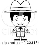 Lineart Clipart Of A Cartoon Black And White Happy Hispanic Boy Detective Royalty Free Outline Vector Illustration