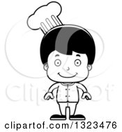 Lineart Clipart Of A Cartoon Black And White Happy Hispanic Boy Chef Royalty Free Outline Vector Illustration