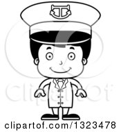Lineart Clipart Of A Cartoon Black And White Happy Hispanic Boy Captain Royalty Free Outline Vector Illustration