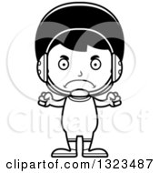 Lineart Clipart Of A Cartoon Black And White Mad Hispanic Boy Wrestler Royalty Free Outline Vector Illustration