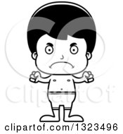 Lineart Clipart Of A Cartoon Black And White Mad Hispanic Boy Swimmer Royalty Free Outline Vector Illustration
