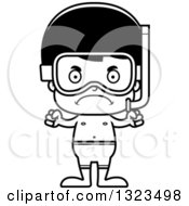 Lineart Clipart Of A Cartoon Black And White Mad Hispanic Boy In Snorkel Gear Royalty Free Outline Vector Illustration