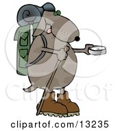 Dog Using A Compass While Hiking Clipart Illustration