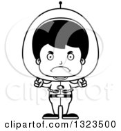 Lineart Clipart Of A Cartoon Black And White Mad Hispanic Futuristic Space Boy Royalty Free Outline Vector Illustration