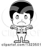 Lineart Clipart Of A Cartoon Black And White Mad Hispanic Super Boy Royalty Free Outline Vector Illustration