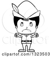 Lineart Clipart Of A Cartoon Black And White Mad Hispanic Boy Robin Hood Royalty Free Outline Vector Illustration