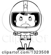 Lineart Clipart Of A Cartoon Black And White Mad Hispanic Boy Race Car Driver Royalty Free Outline Vector Illustration