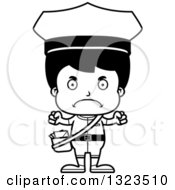 Lineart Clipart Of A Cartoon Black And White Mad Hispanic Boy Mailman Royalty Free Outline Vector Illustration