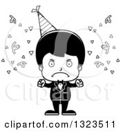 Lineart Clipart Of A Cartoon Black And White Mad Hispanic Party Boy Royalty Free Outline Vector Illustration