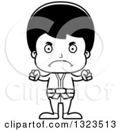 Lineart Clipart Of A Cartoon Black And White Mad Hispanic Karate Boy Royalty Free Outline Vector Illustration