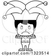Lineart Clipart Of A Cartoon Black And White Mad Hispanic Boy Jester Royalty Free Outline Vector Illustration