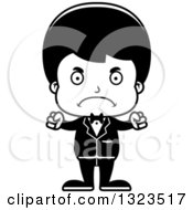 Lineart Clipart Of A Cartoon Black And White Mad Hispanic Boy Groom Royalty Free Outline Vector Illustration