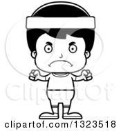 Lineart Clipart Of A Cartoon Black And White Mad Hispanic Fitness Boy Royalty Free Outline Vector Illustration