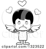 Lineart Clipart Of A Cartoon Black And White Mad Hispanic Cupid Boy Royalty Free Outline Vector Illustration