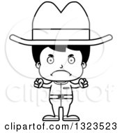 Lineart Clipart Of A Cartoon Black And White Mad Hispanic Cowboy Royalty Free Outline Vector Illustration