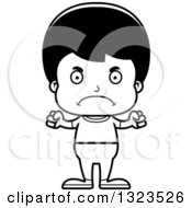 Lineart Clipart Of A Cartoon Black And White Mad Casual Hispanic Boy Royalty Free Outline Vector Illustration