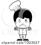 Lineart Clipart Of A Cartoon Black And White Mad Hispanic Boy Chef Royalty Free Outline Vector Illustration