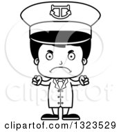Lineart Clipart Of A Cartoon Black And White Mad Hispanic Boy Captain Royalty Free Outline Vector Illustration