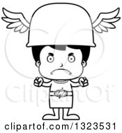Lineart Clipart Of A Cartoon Black And White Mad Hispanic Hermes Boy Royalty Free Outline Vector Illustration