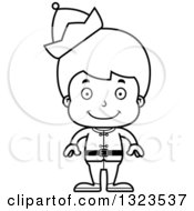 Lineart Clipart Of A Cartoon Black And White Happy Christmas Elf Boy Royalty Free Outline Vector Illustration