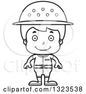 Lineart Clipart Of A Cartoon Black And White Happy Boy Zookeeper Royalty Free Outline Vector Illustration