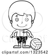 Poster, Art Print Of Cartoon Black And White Happy Boy Volleyball Player
