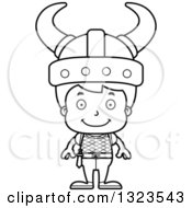 Lineart Clipart Of A Cartoon Black And White Happy Boy Viking Royalty Free Outline Vector Illustration