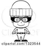 Lineart Clipart Of A Cartoon Black And White Happy Boy Robber Royalty Free Outline Vector Illustration