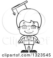 Lineart Clipart Of A Cartoon Black And White Happy Boy Professor Royalty Free Outline Vector Illustration