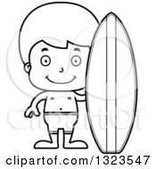 Poster, Art Print Of Cartoon Black And White Happy Surfer Boy