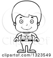 Lineart Clipart Of A Cartoon Black And White Happy Boy Super Hero Royalty Free Outline Vector Illustration
