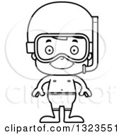 Poster, Art Print Of Cartoon Black And White Happy Boy In Snorkel Gear